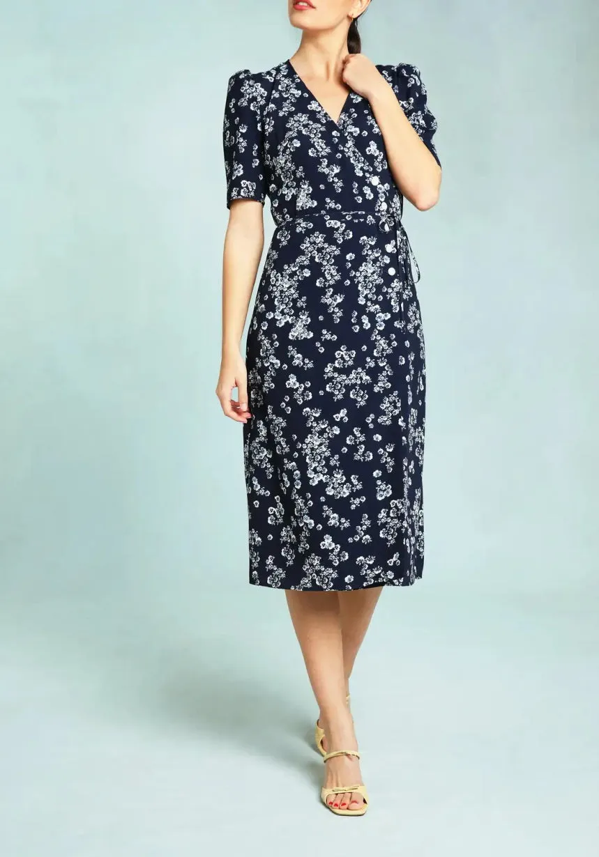 Nonothing |Women's v neck wrap midi dress in floral print ( 4 colors )