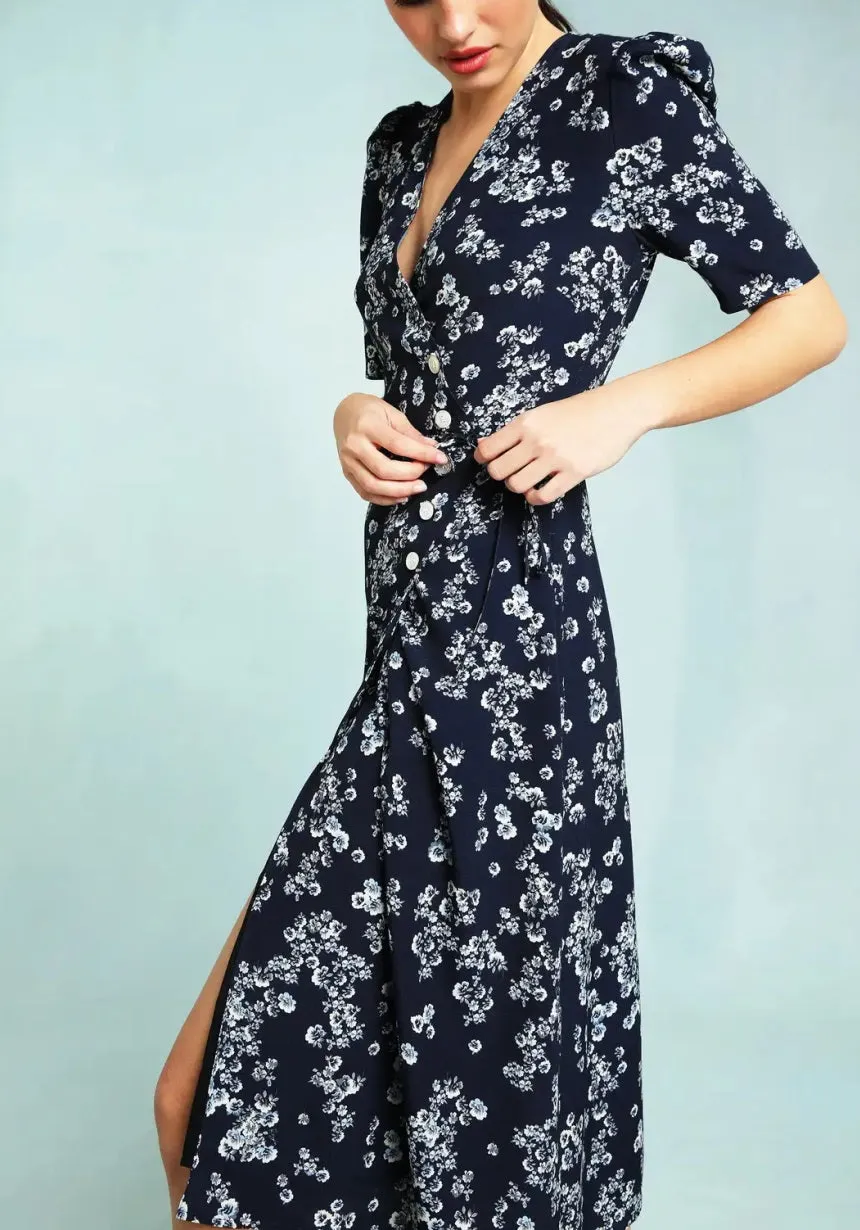 Nonothing |Women's v neck wrap midi dress in floral print ( 4 colors )