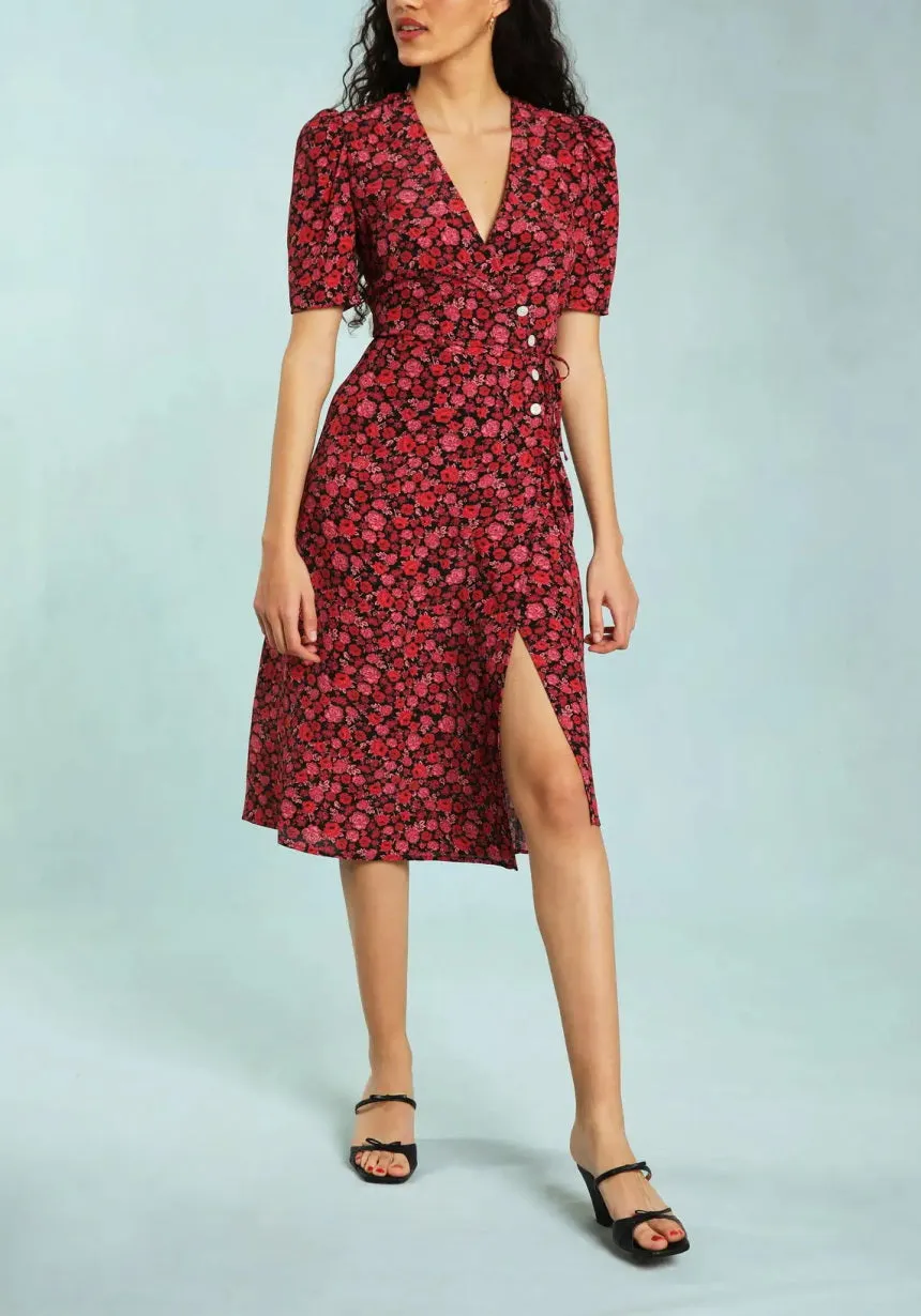 Nonothing |Women's v neck wrap midi dress in floral print ( 4 colors )