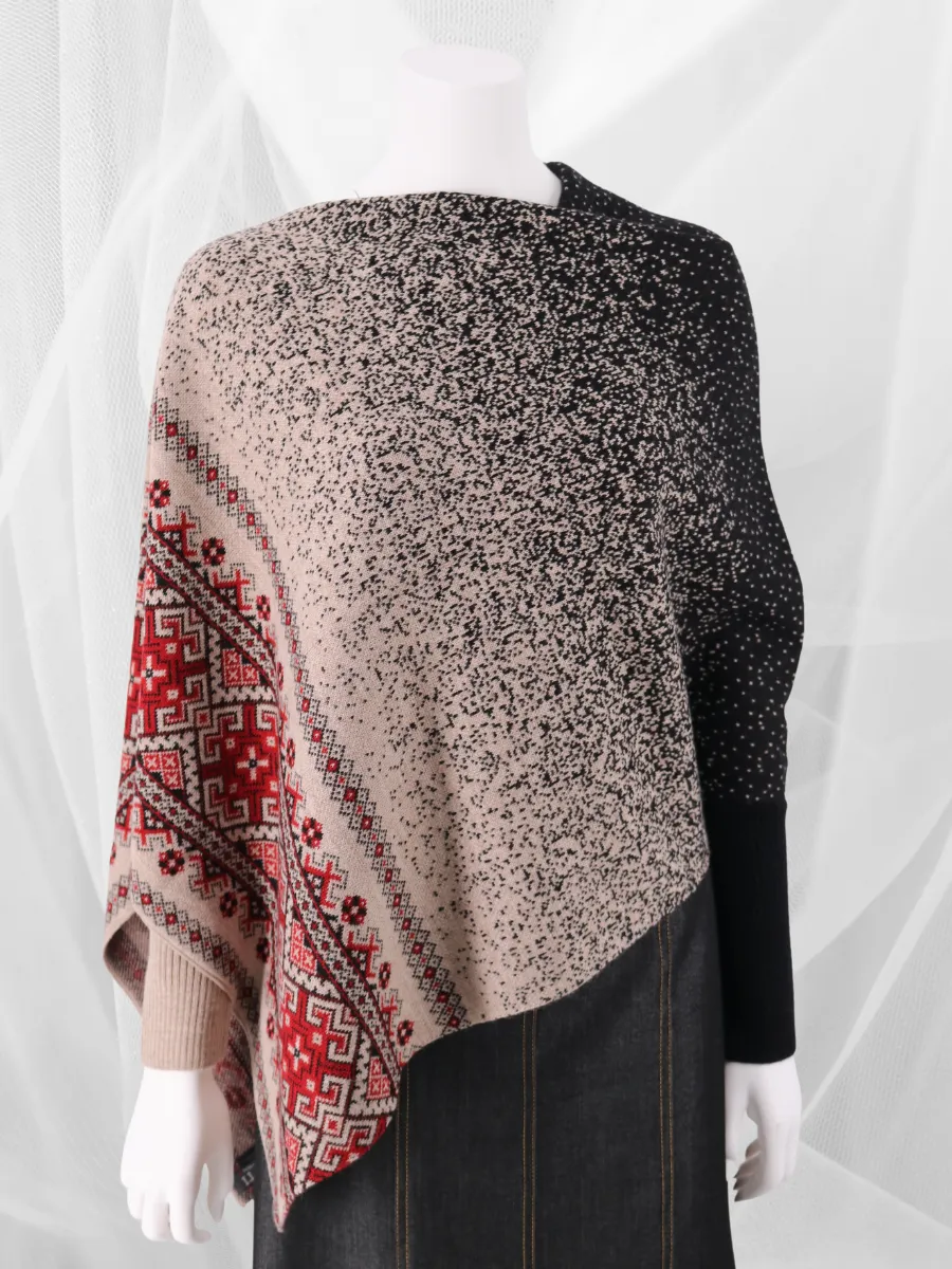 Nordic Asymmetric Poncho with Sleeves