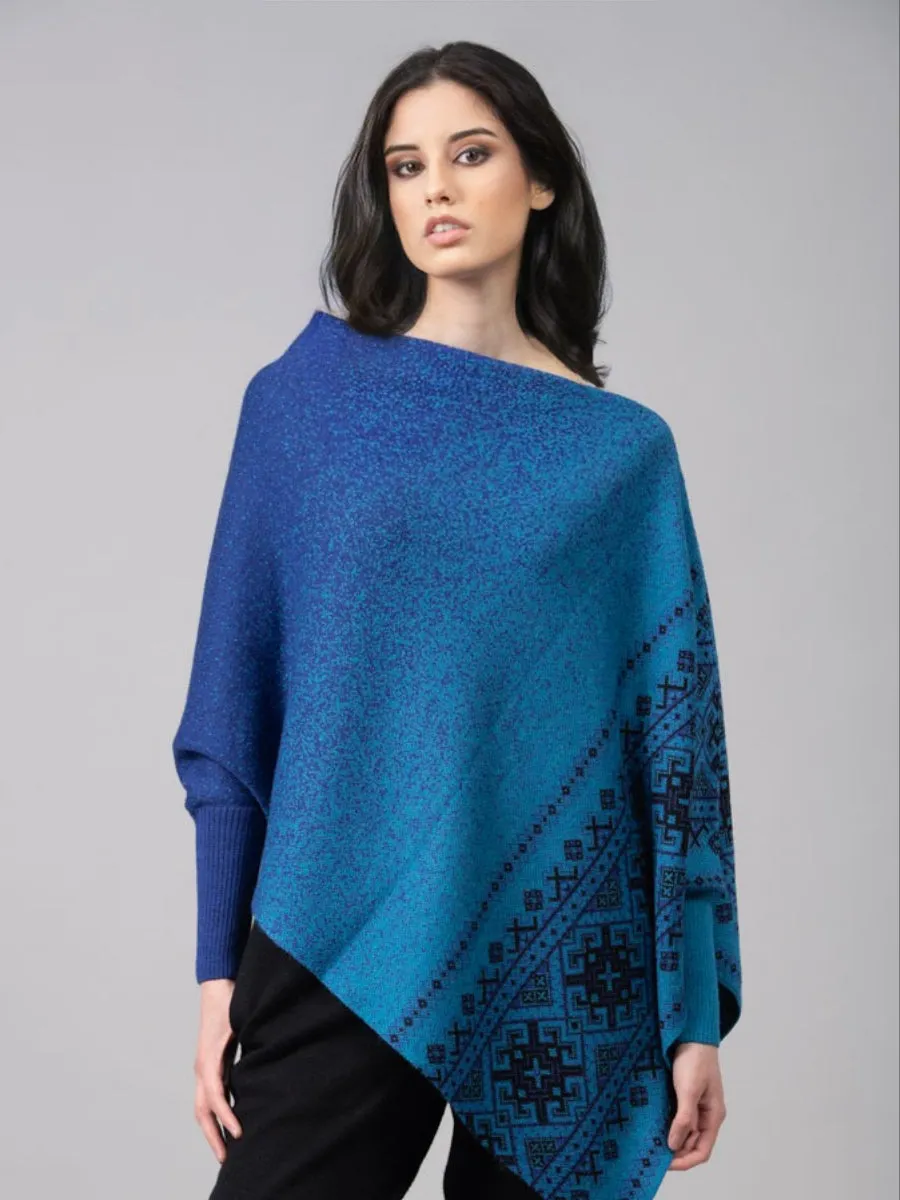 Nordic Asymmetric Poncho with Sleeves