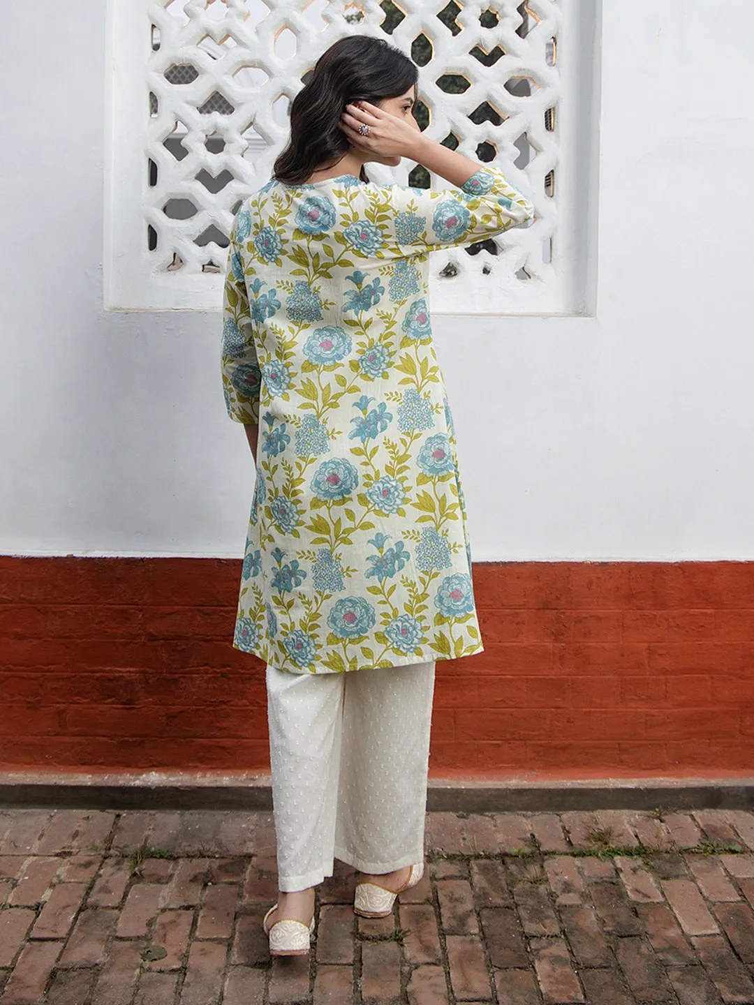 Off White Cotton Floral Tunic