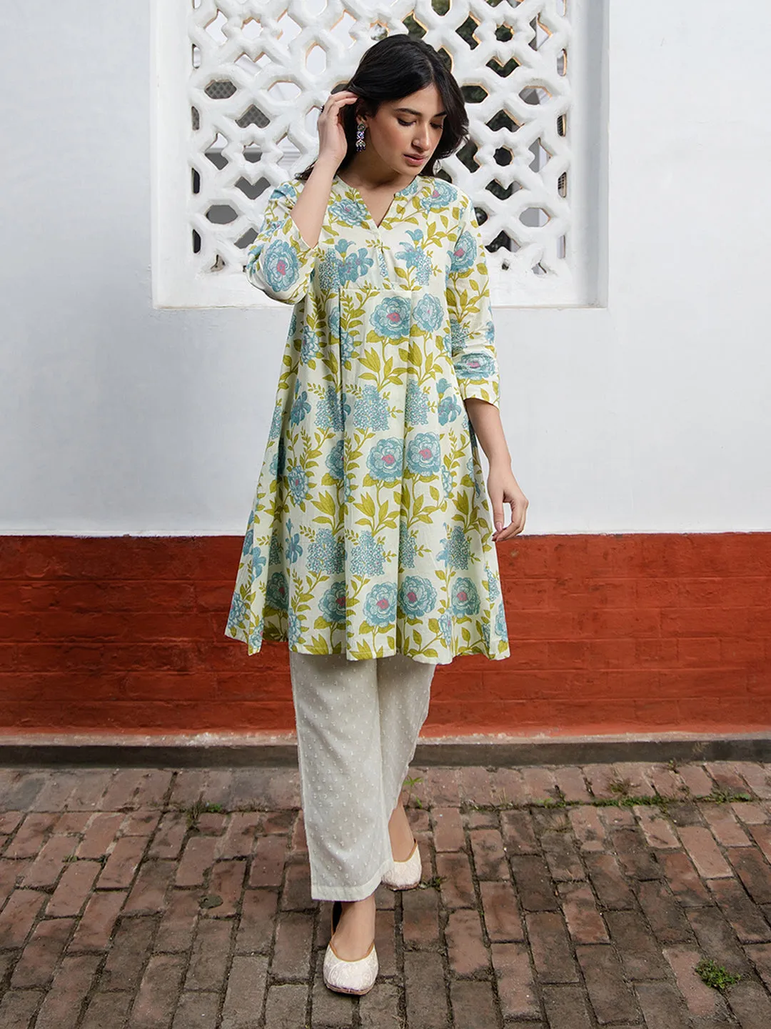 Off White Cotton Floral Tunic