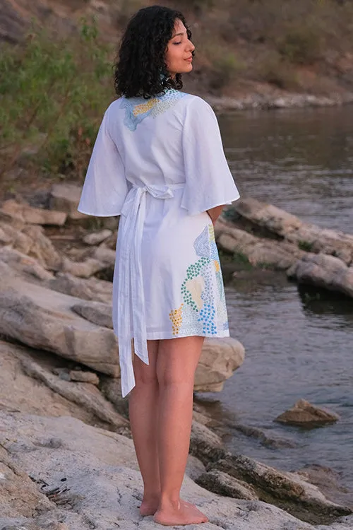 Okhai 'Pool' Pure Cotton Hand Embroidered Mirror Work Wrap Dress