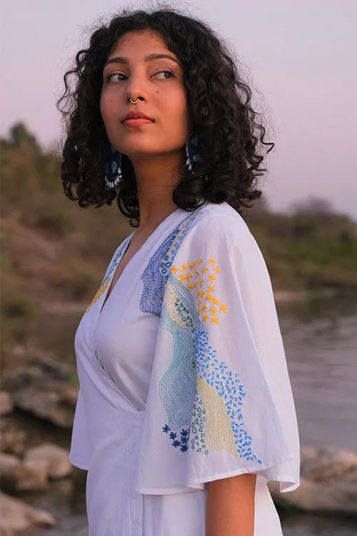 Okhai 'Pool' Pure Cotton Hand Embroidered Mirror Work Wrap Dress