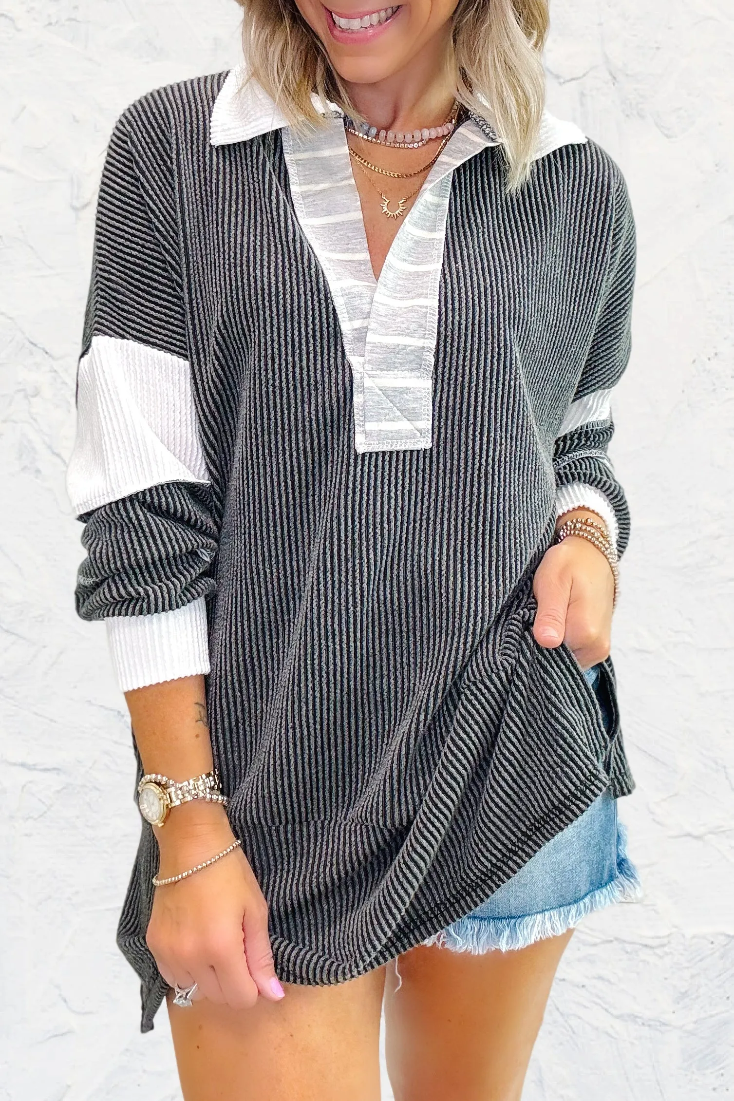 On Your Way Oversized Tunic - Charcoal