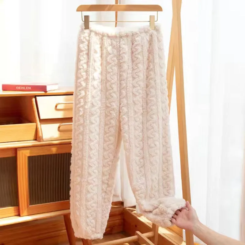 Pajamas Women's Polyester Trousers Coral Fleece Thickened Warm Pants