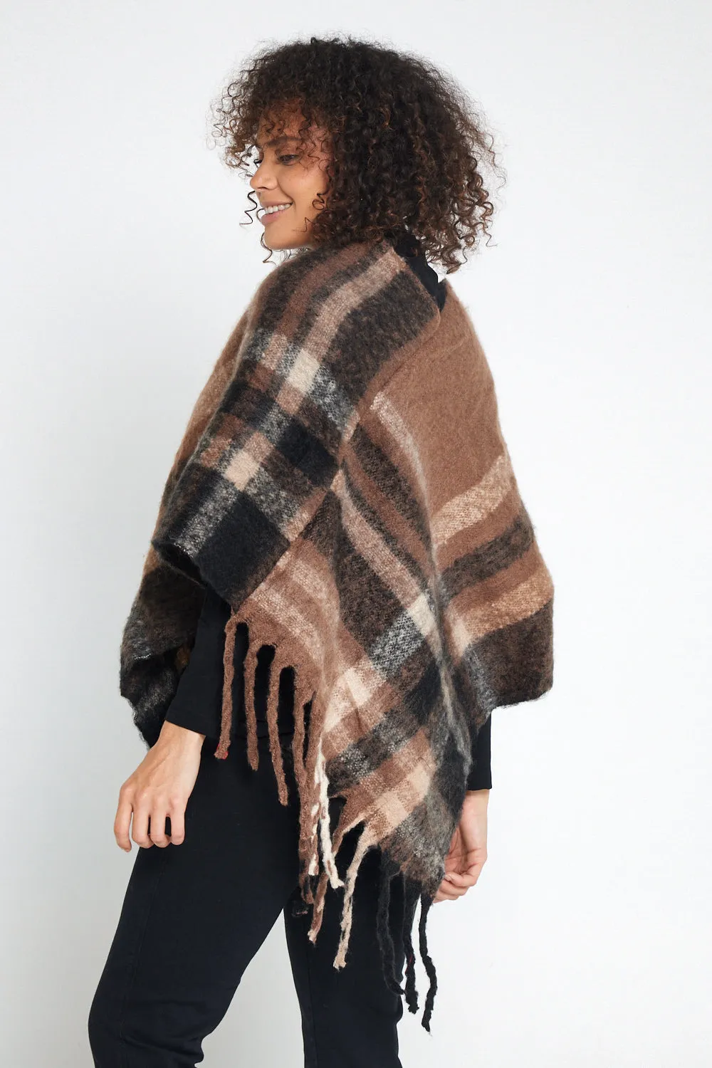 Payton Super Soft Poncho - Brown/Black