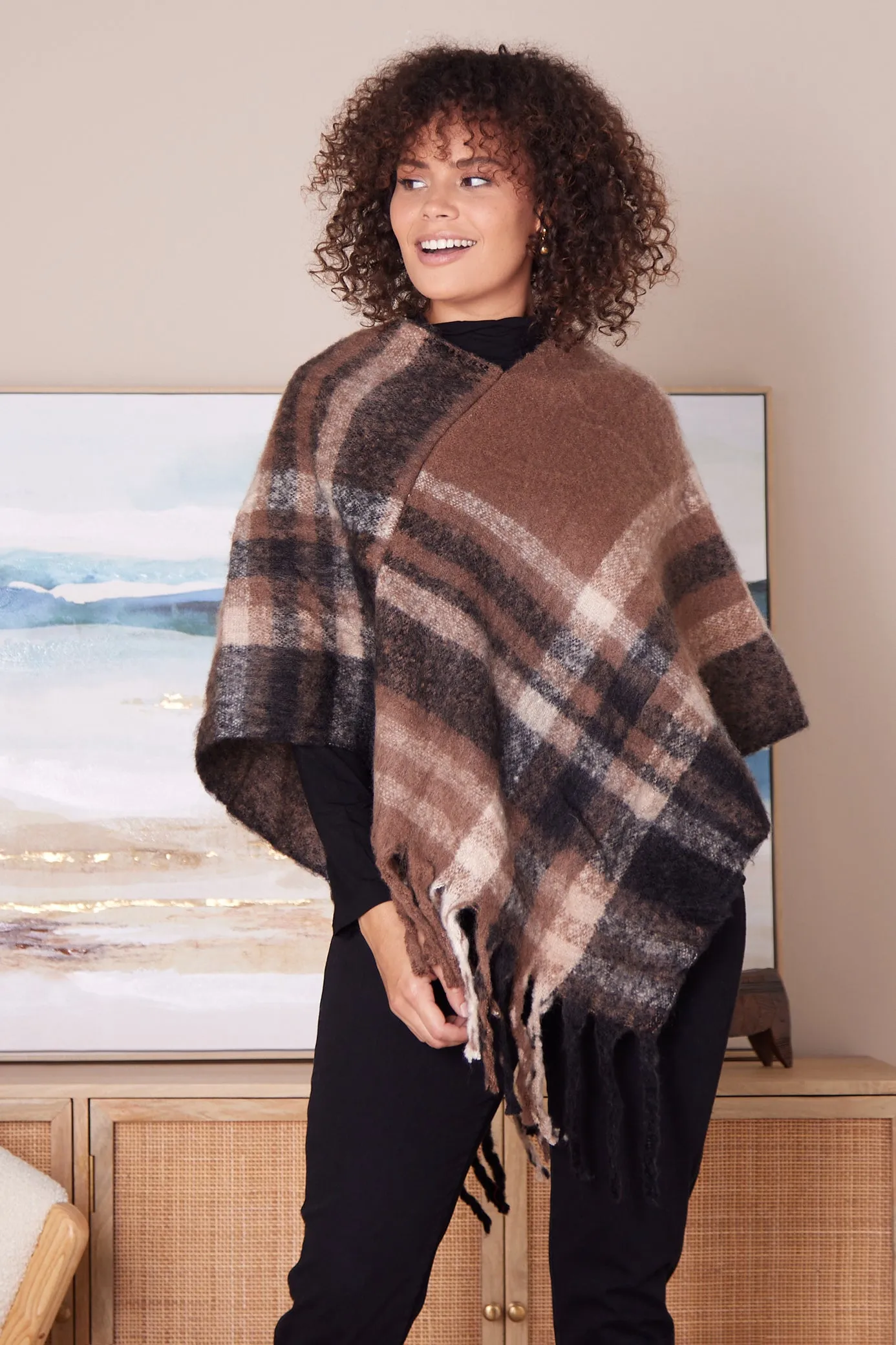 Payton Super Soft Poncho - Brown/Black