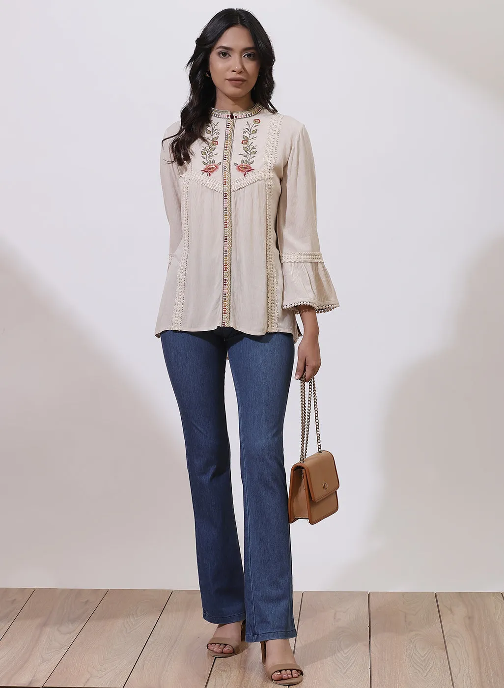 Pearl White Floral Embroidered Nargis Tunic