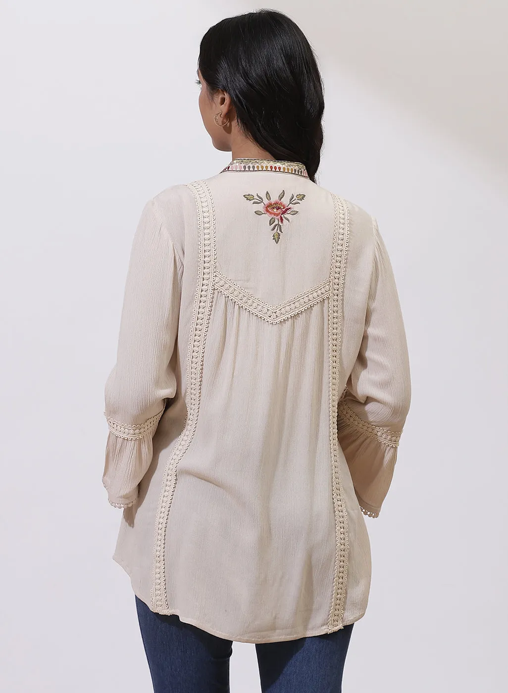 Pearl White Floral Embroidered Nargis Tunic