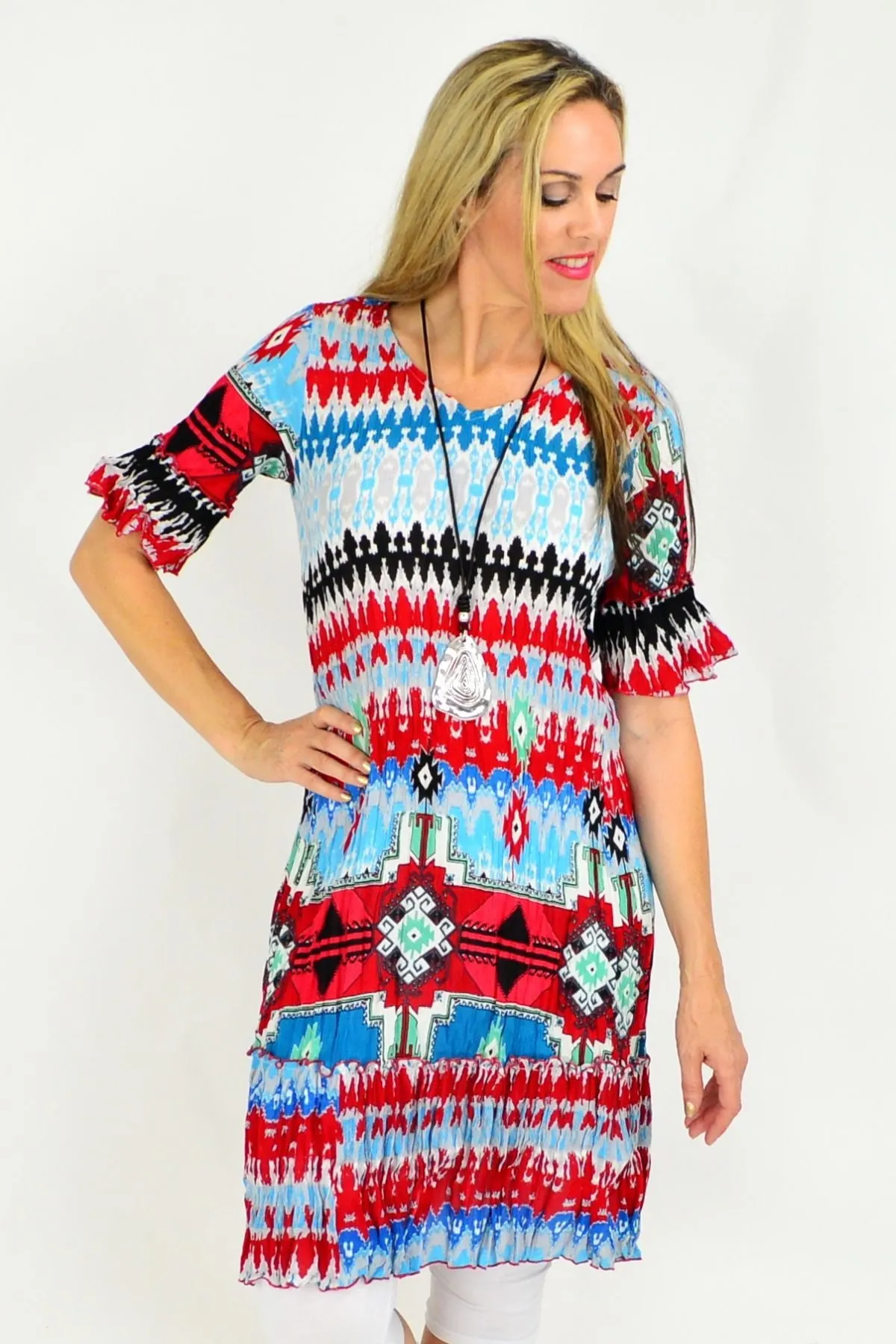 Peruvian Loom Crinkle Tunic Dress