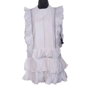 Piper By Townsen Beaded Ruffle Tunic Dress XS White