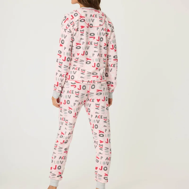 PJ Salvage Peace & Joy Thermal Ski Jammie Set Blush