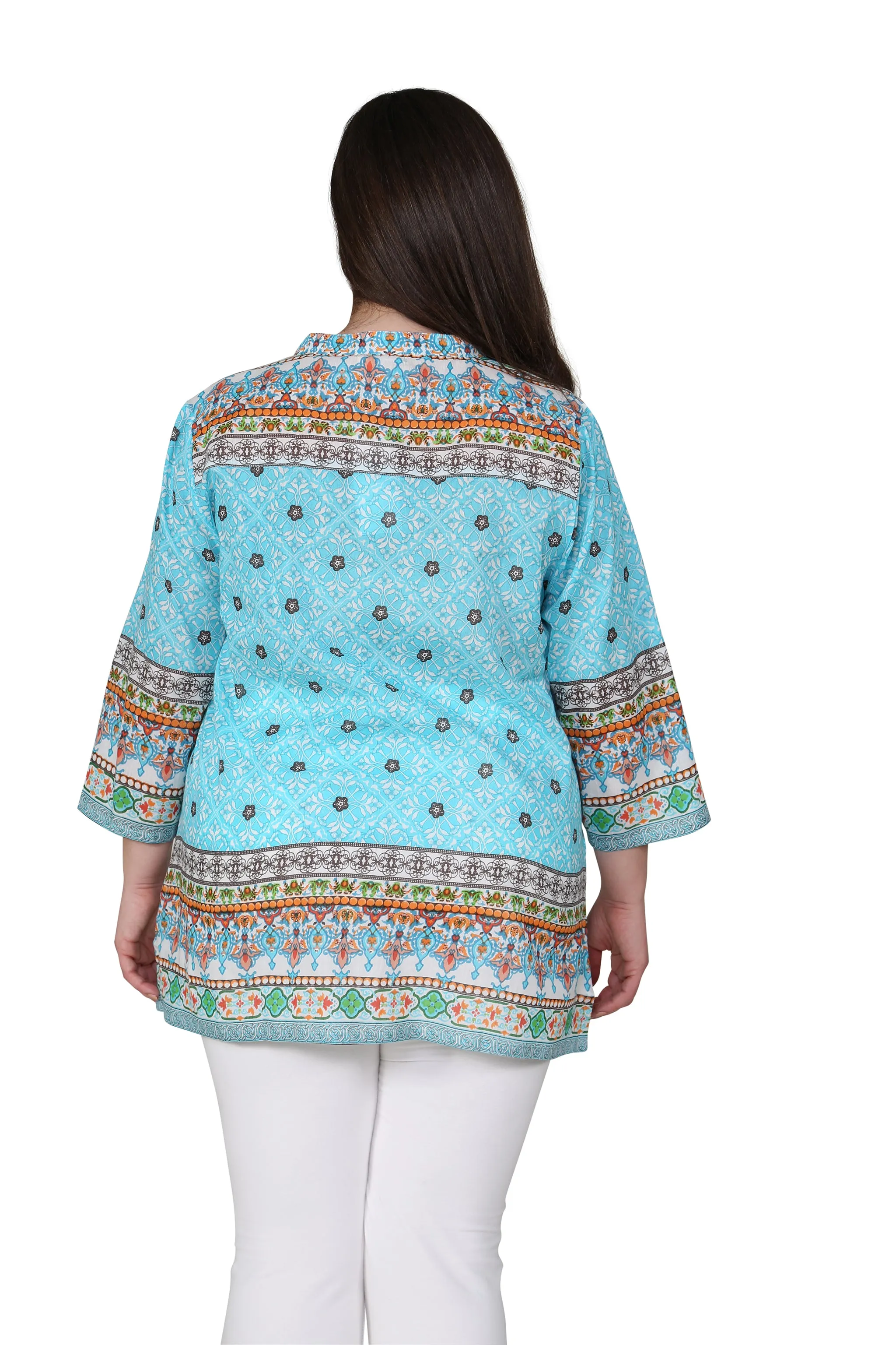 Plus Size Mosaic Border Print Tunic