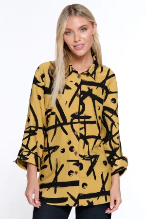 Printed Woven Button Front Blouse - Women's - Gold