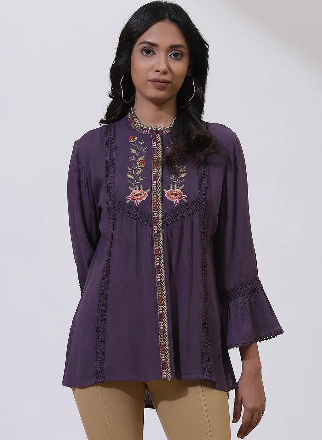 Purple Floral Embroidered Nargis Tunic