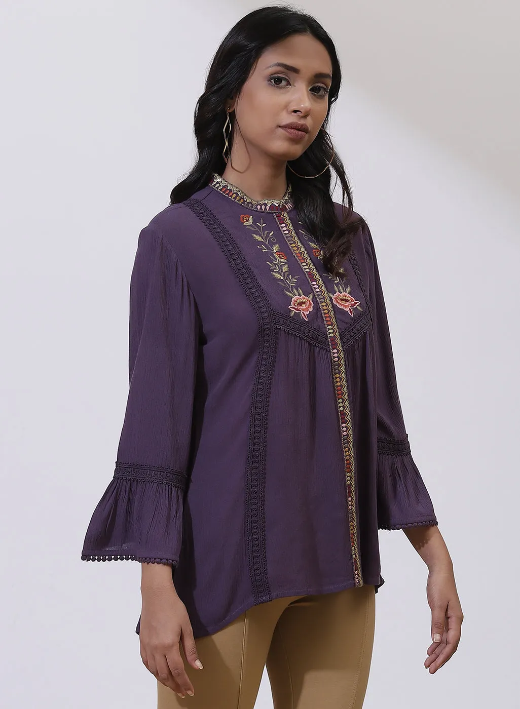 Purple Floral Embroidered Nargis Tunic