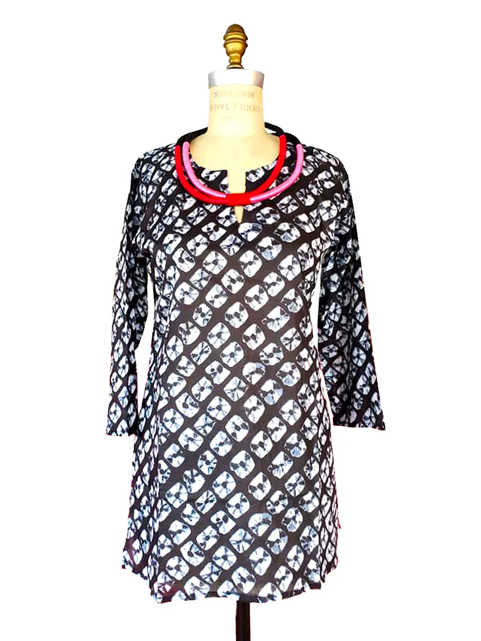 Raja Cotton Tunic Black White Tie Dye