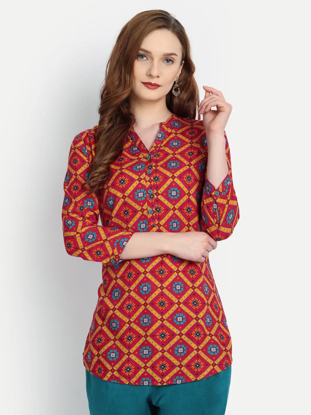 Rayon Ajrak Printed High-Low Top