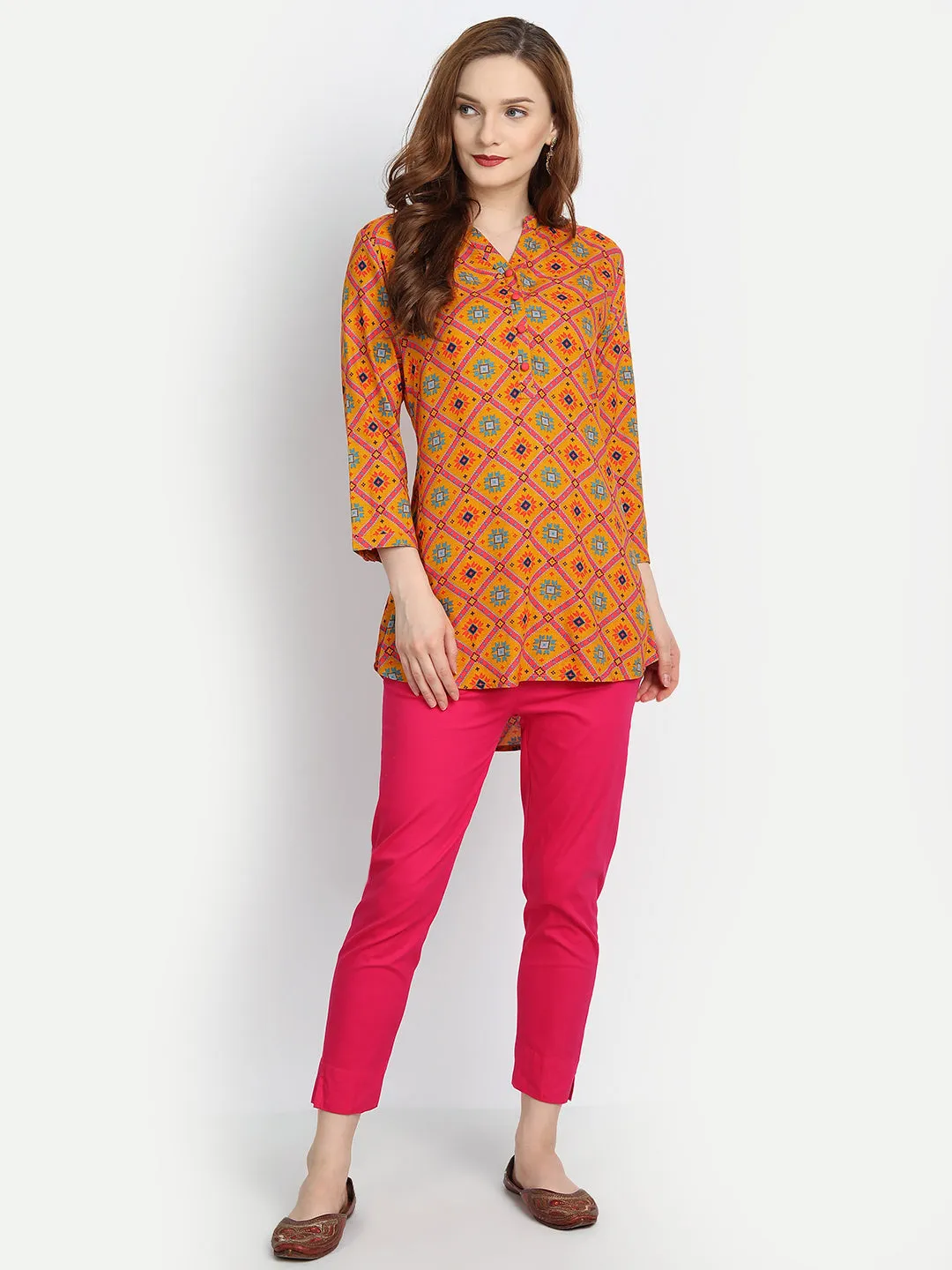 Rayon Ajrak Printed High-Low Top