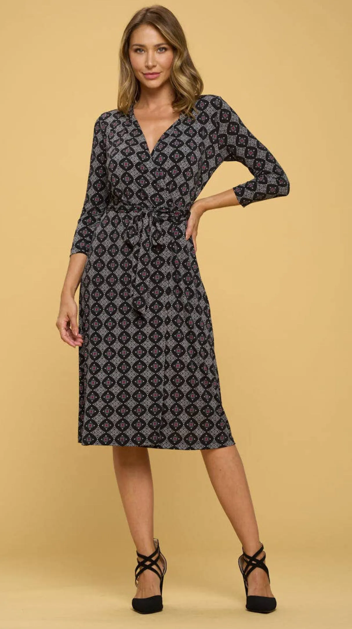 Renee C Black Print Jersey Wrap Dress