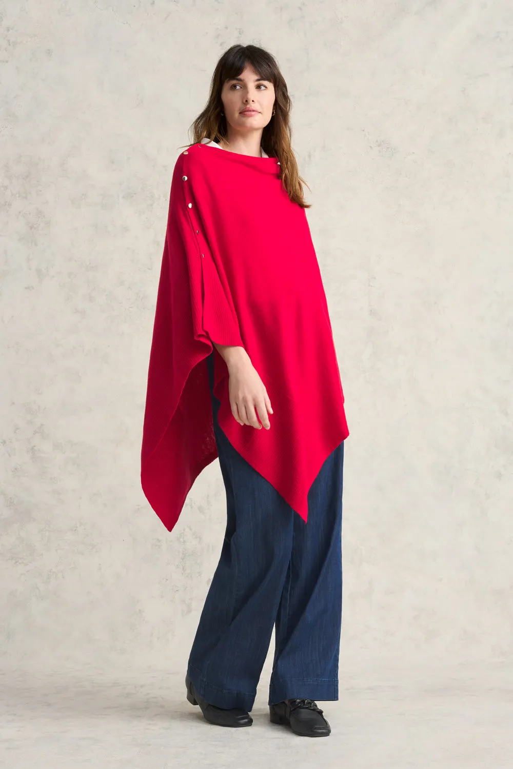 Rouge Merino Button Poncho