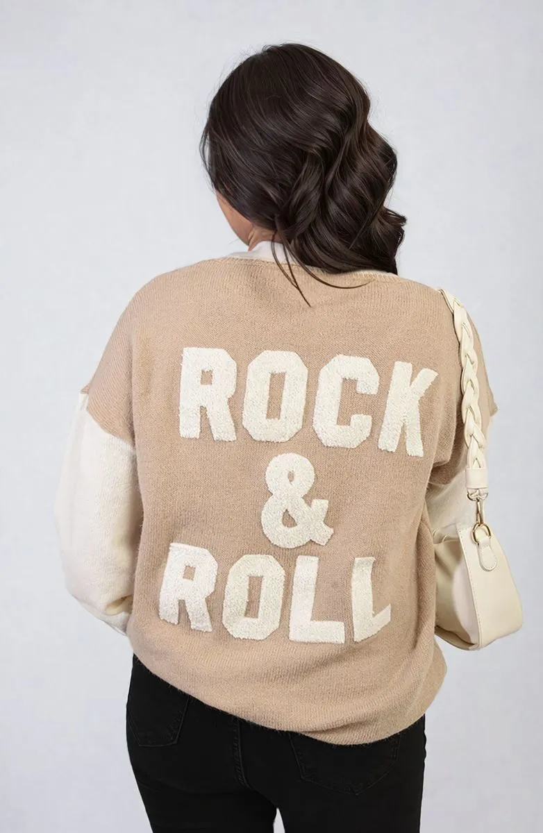 Round Neck Rock & Roll Print Knitted Jumper