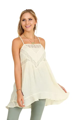 Ruffle & Lace Sleeveless Tunic, Cream