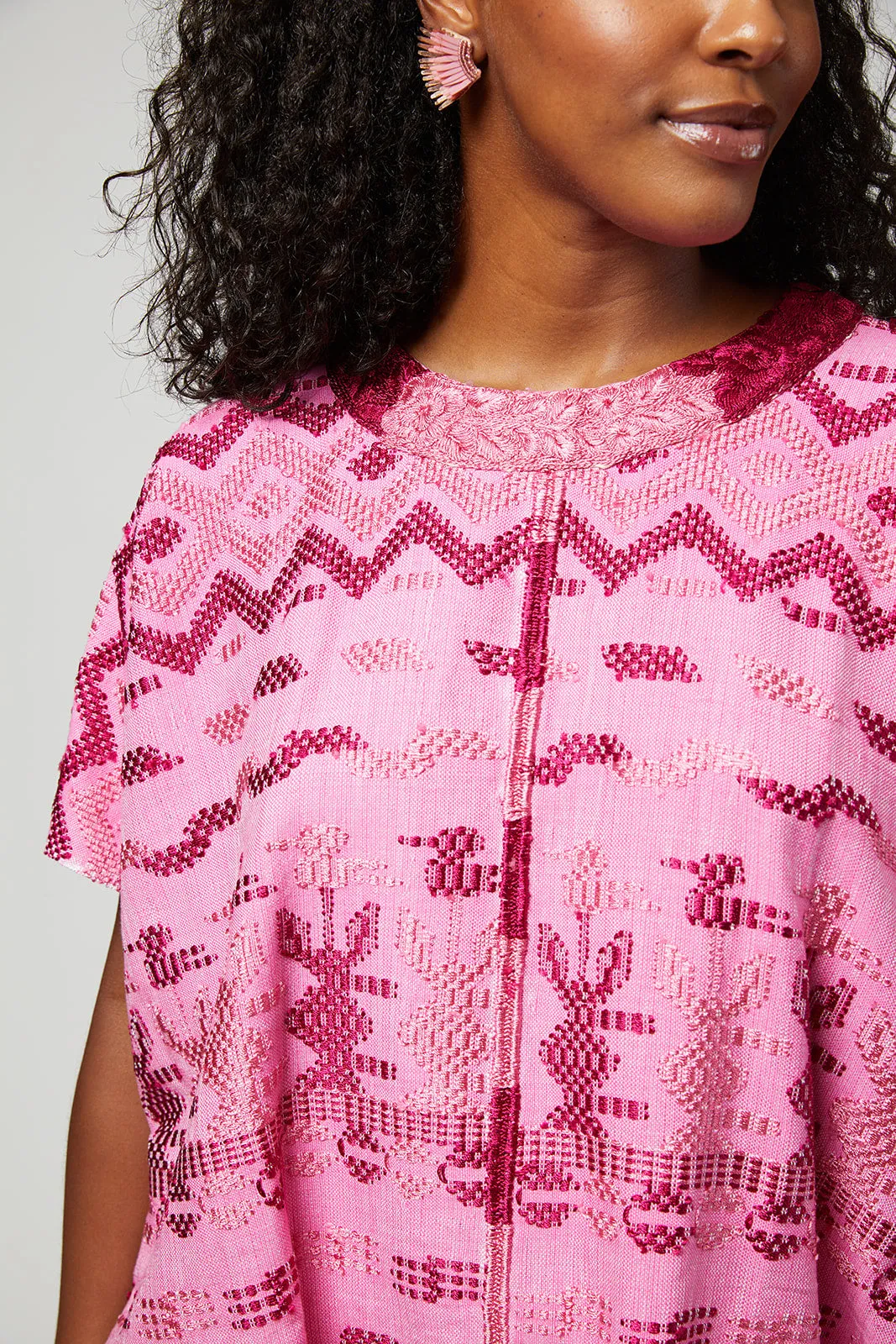 Santa Lucia Embroidered Guatemalan Tunic - Pink, Fuschia, Wine