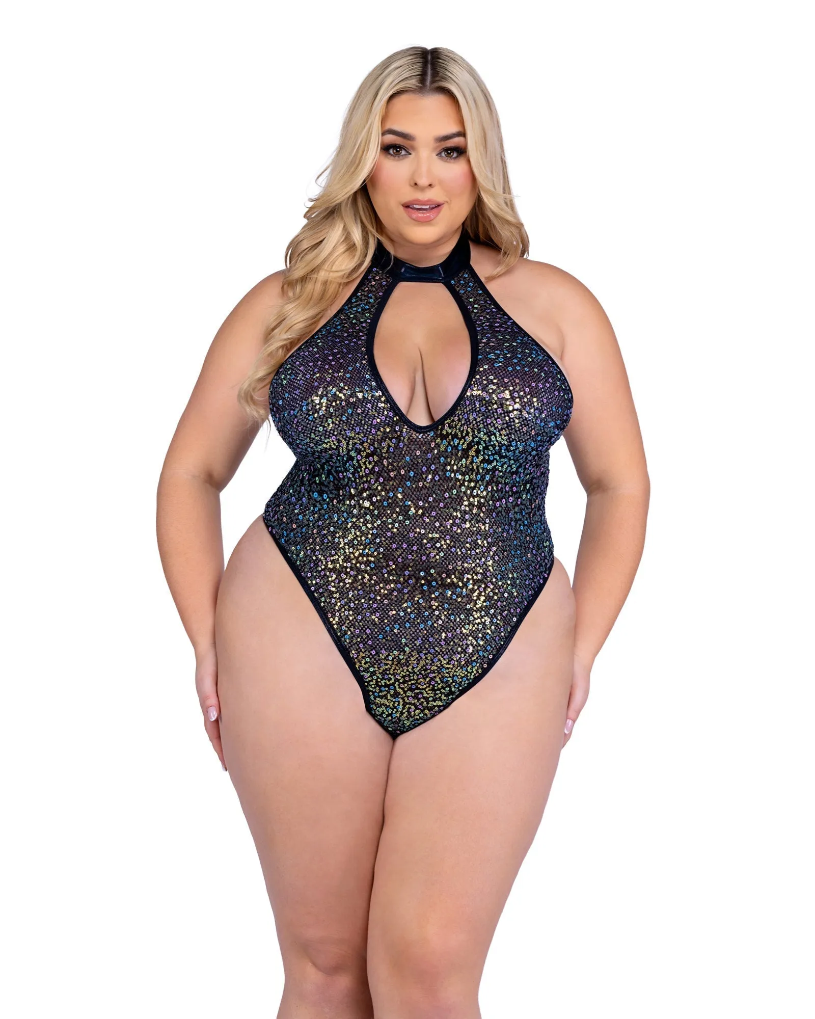 Sequin Fishnet Keyhole Romper