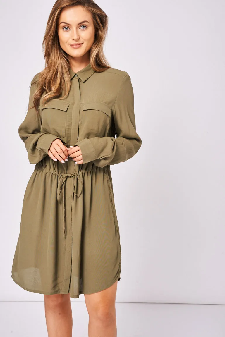 Shirt Dress In Khaki Ex-Branded Available In Plus Sizes