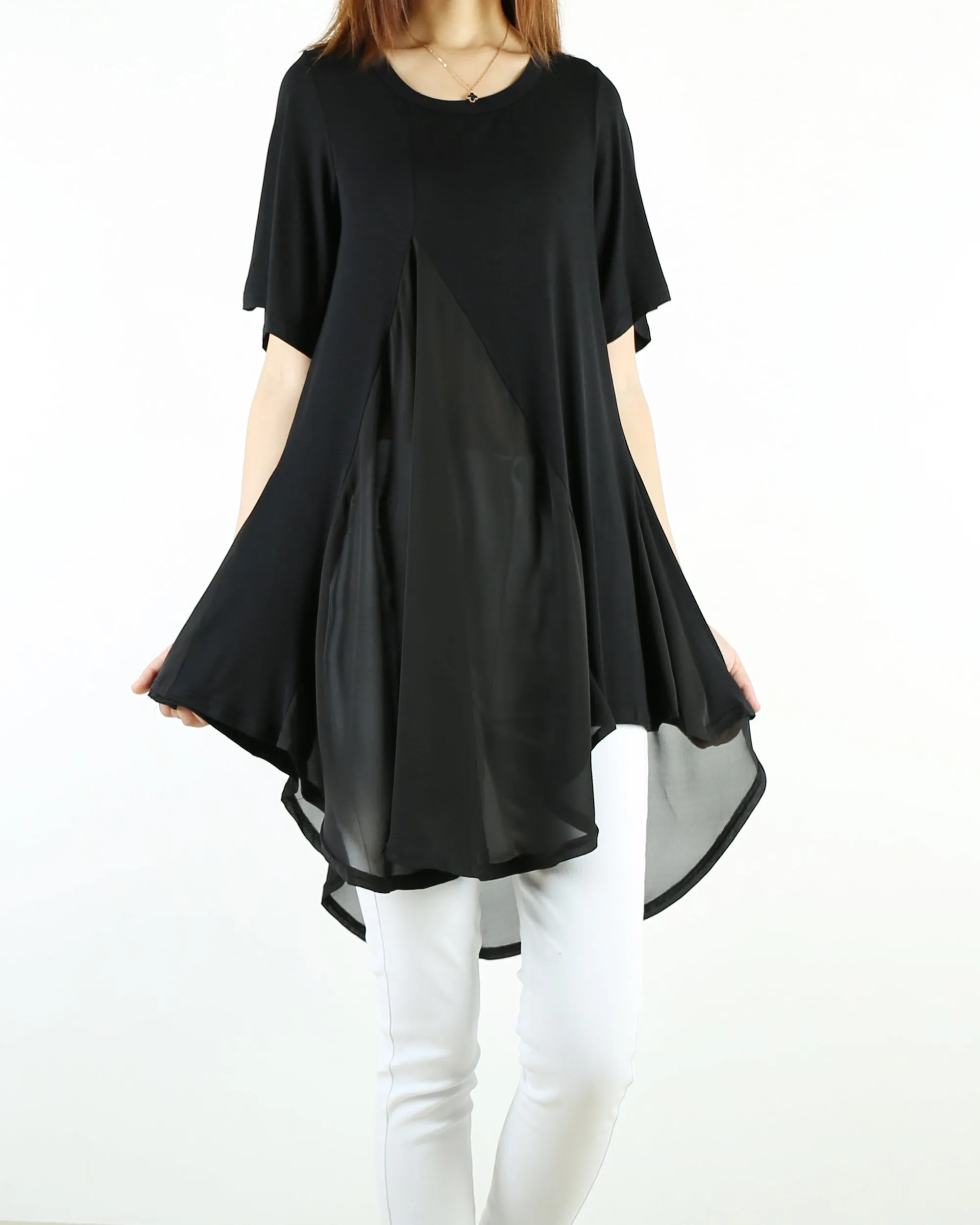 Short sleeve Modal Top/Modal and Chiffon Tunic Dress/Chiffon Tunic for Women/Tunic Tops for Leggings/chiffon dress/modal t-shirt/long sleeve t-shirt(Y1819)