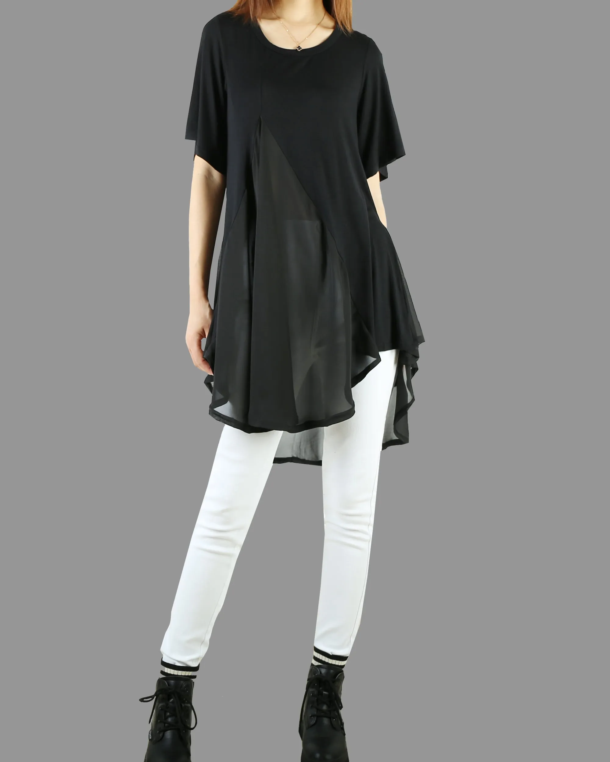 Short sleeve Modal Top/Modal and Chiffon Tunic Dress/Chiffon Tunic for Women/Tunic Tops for Leggings/chiffon dress/modal t-shirt/long sleeve t-shirt(Y1819)