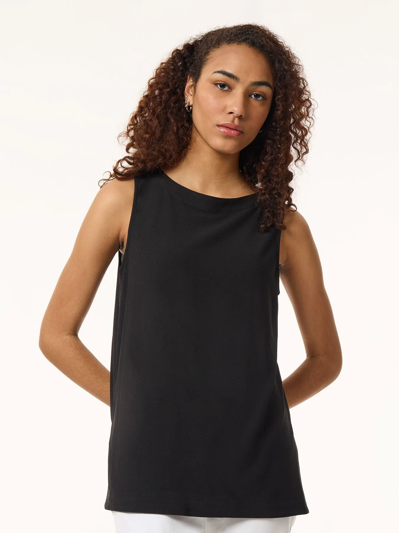 Side Slit Sleeveless Tunic, Moss Crepe