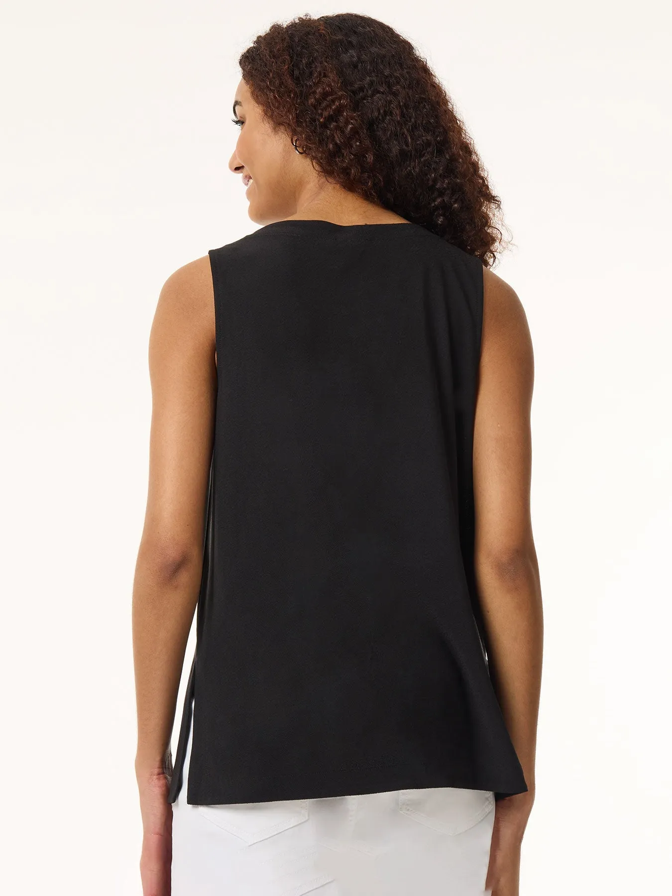 Side Slit Sleeveless Tunic, Moss Crepe