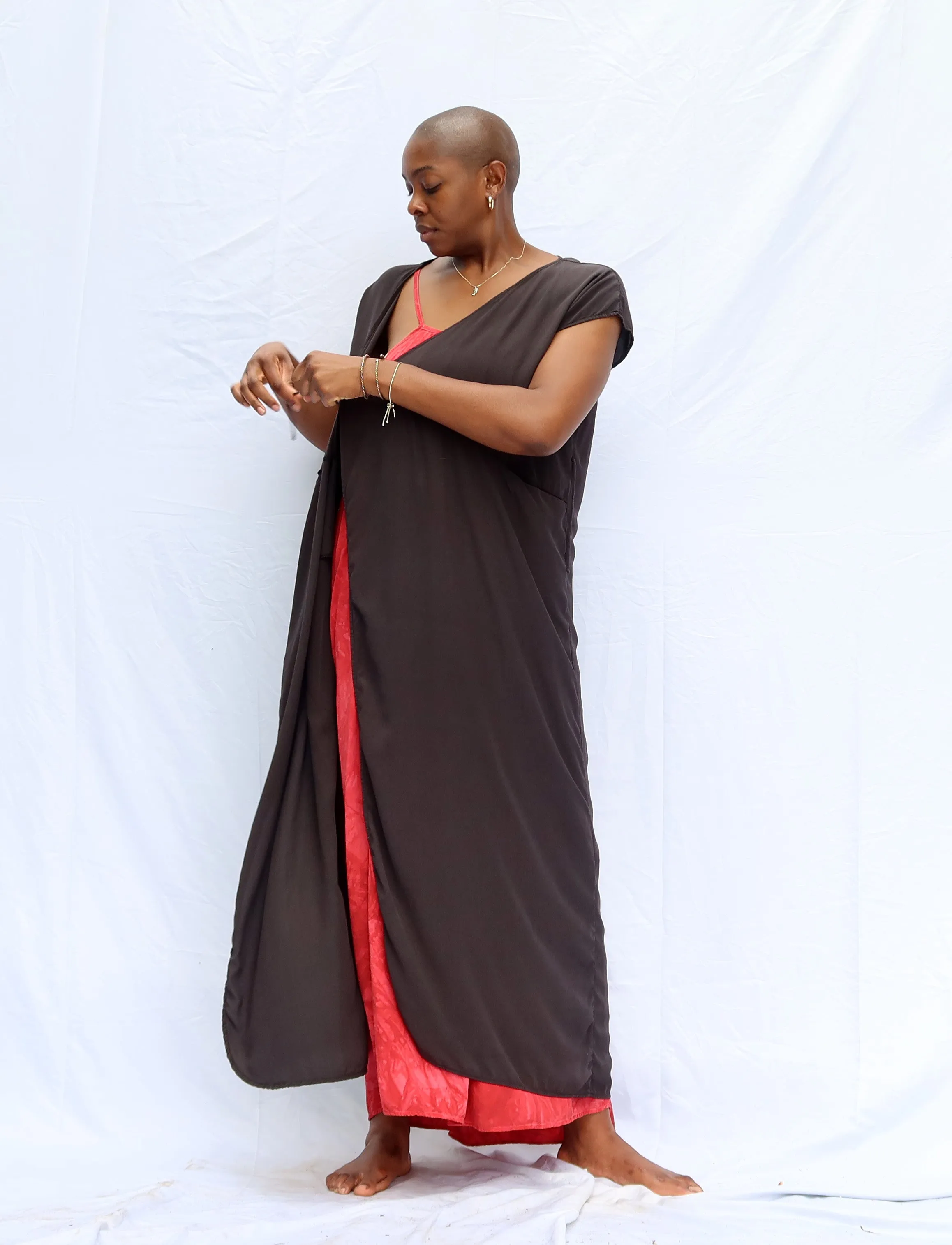 Silk Wrap Origami Long Kaftan