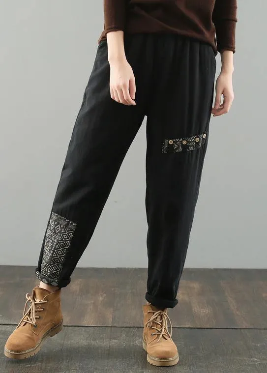 Simple black pants oversized elastic waist patchwork Wardrobes wild pants