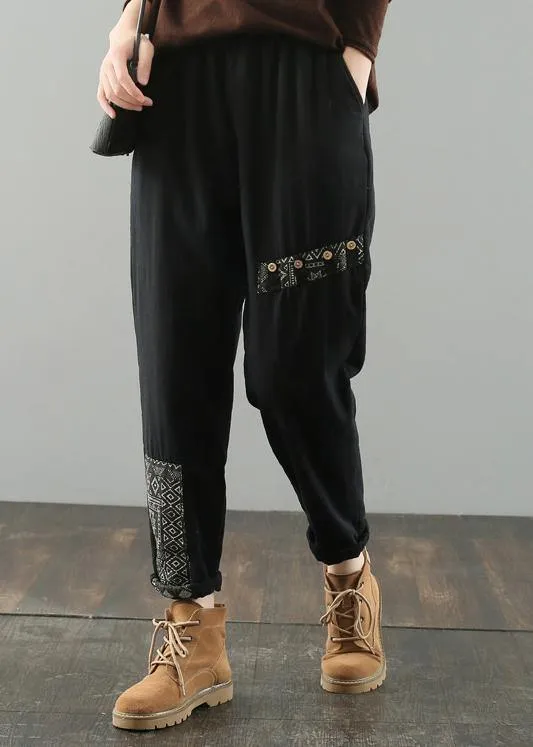 Simple black pants oversized elastic waist patchwork Wardrobes wild pants