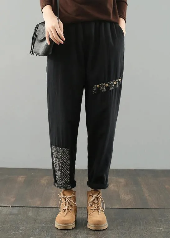 Simple black pants oversized elastic waist patchwork Wardrobes wild pants