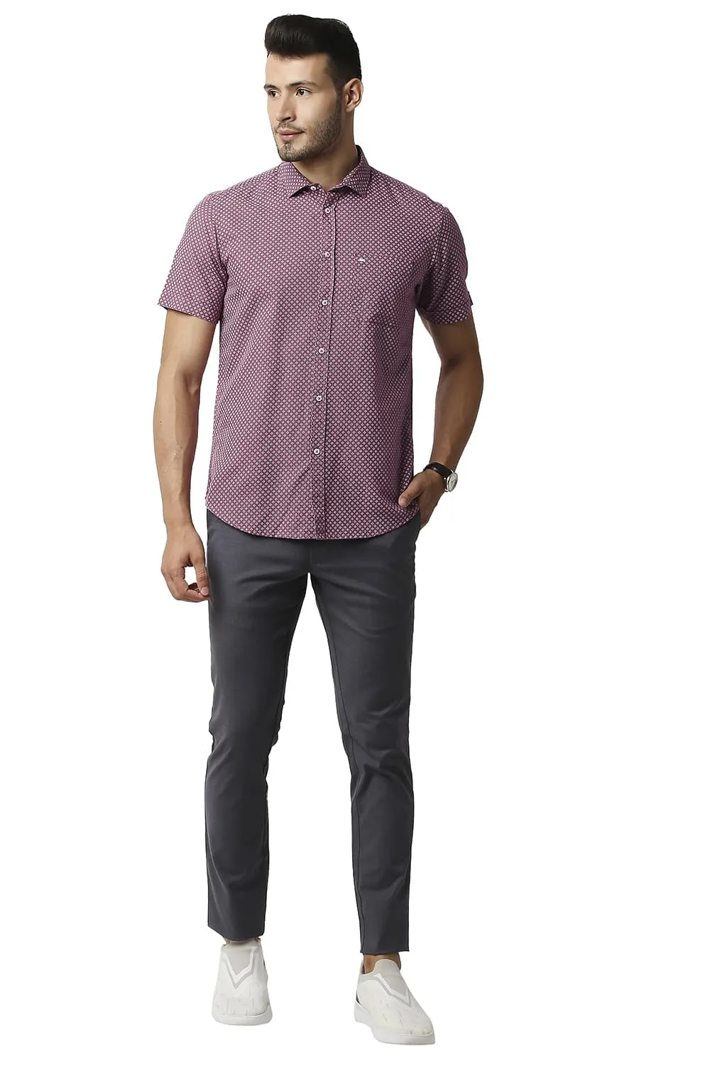 Slim Fit Cotton Linen Printed Halfsleeves Shirt