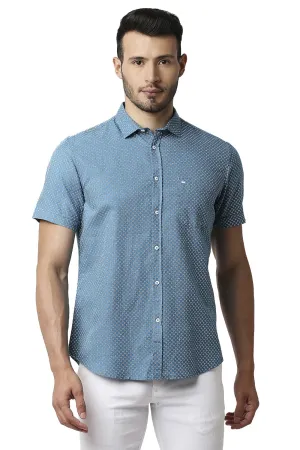 Slim Fit Cotton Linen Printed Halfsleeves Shirt