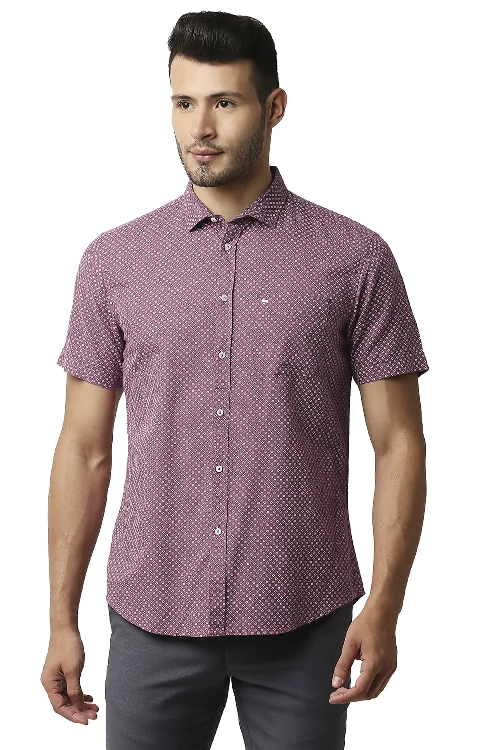 Slim Fit Cotton Linen Printed Halfsleeves Shirt