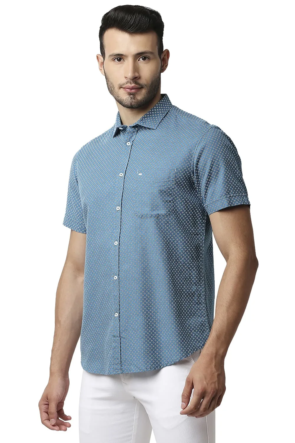 Slim Fit Cotton Linen Printed Halfsleeves Shirt