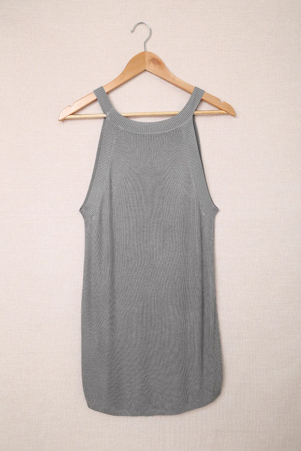 Slim Ribbed Knit Navy Blue Tank Top