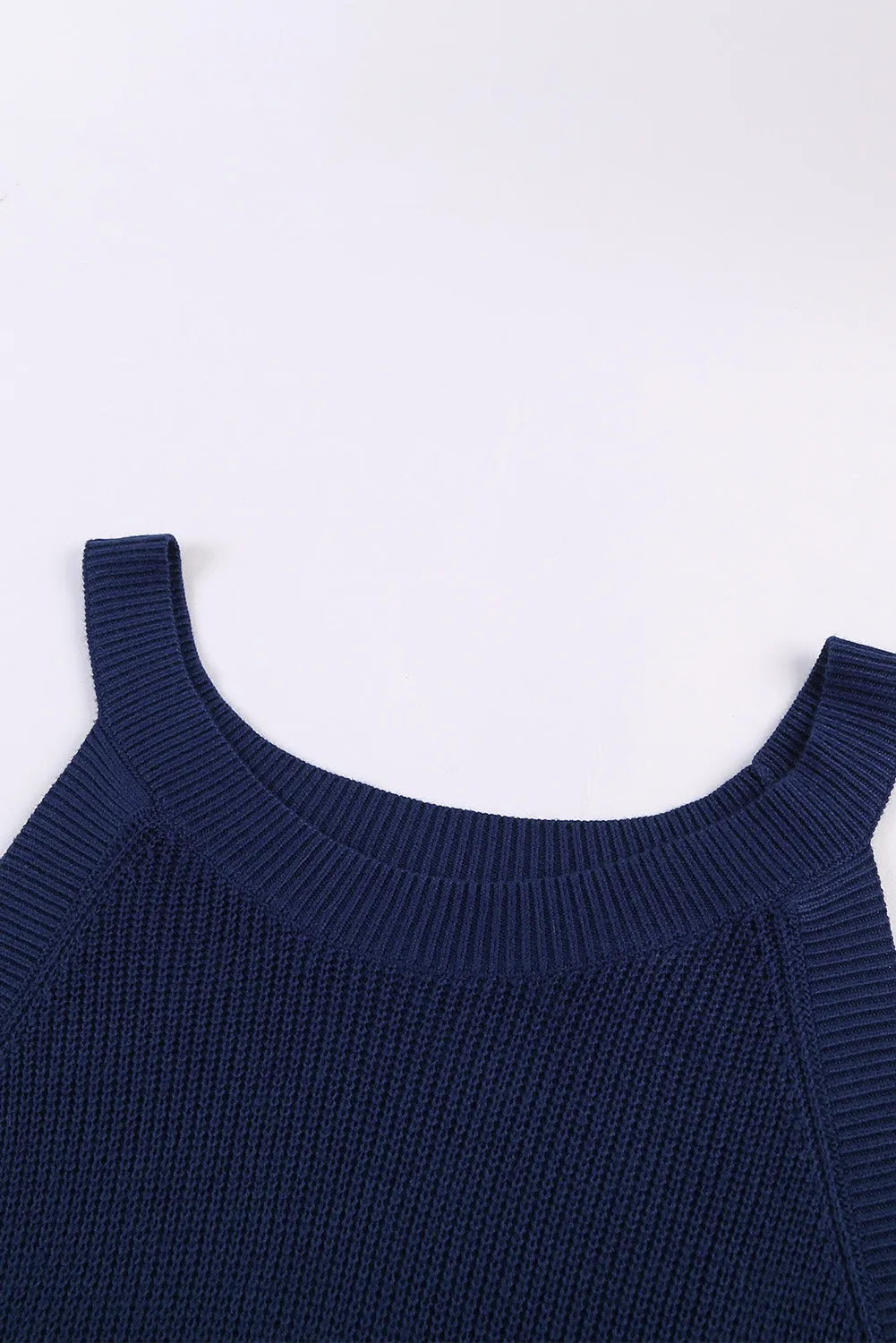 Slim Ribbed Knit Navy Blue Tank Top