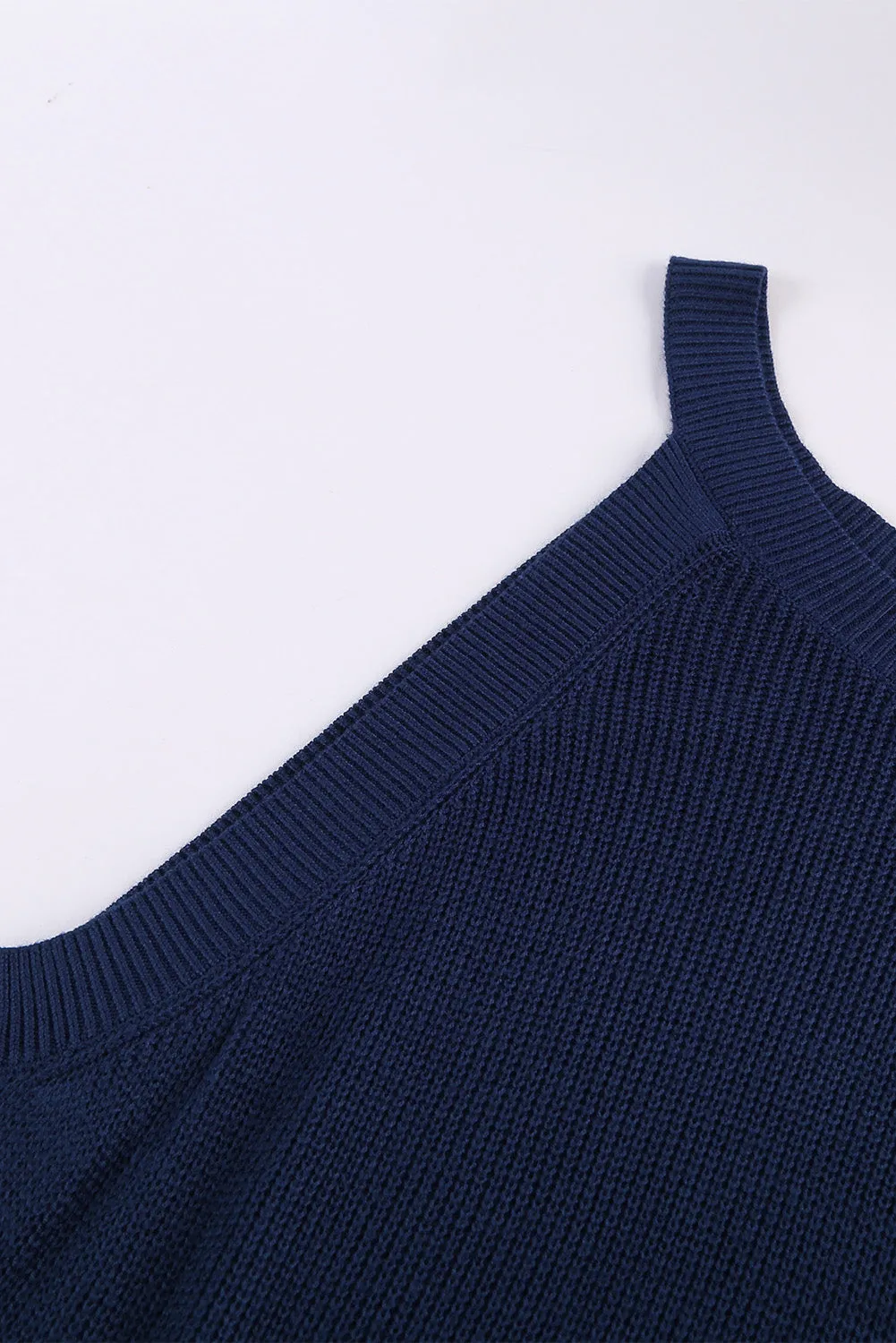 Slim Ribbed Knit Navy Blue Tank Top