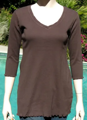 Solid V-Neck Top - Coffee Bean