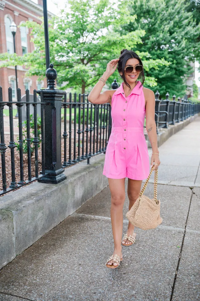 Somewhere Sunny Pink Collared Button Up Romper