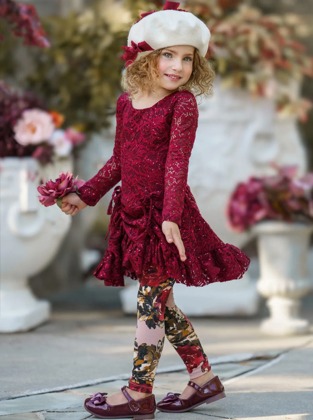 Sparkle Lace Drawstring Tunic and Legging Set